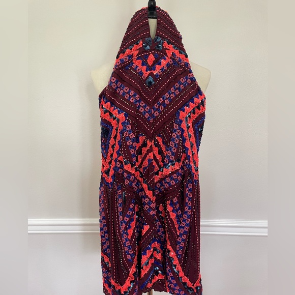 Parker Allegra Sequin Beaded Multicolor Cocktail Dress in Claret  XS - Picture 3 of 9